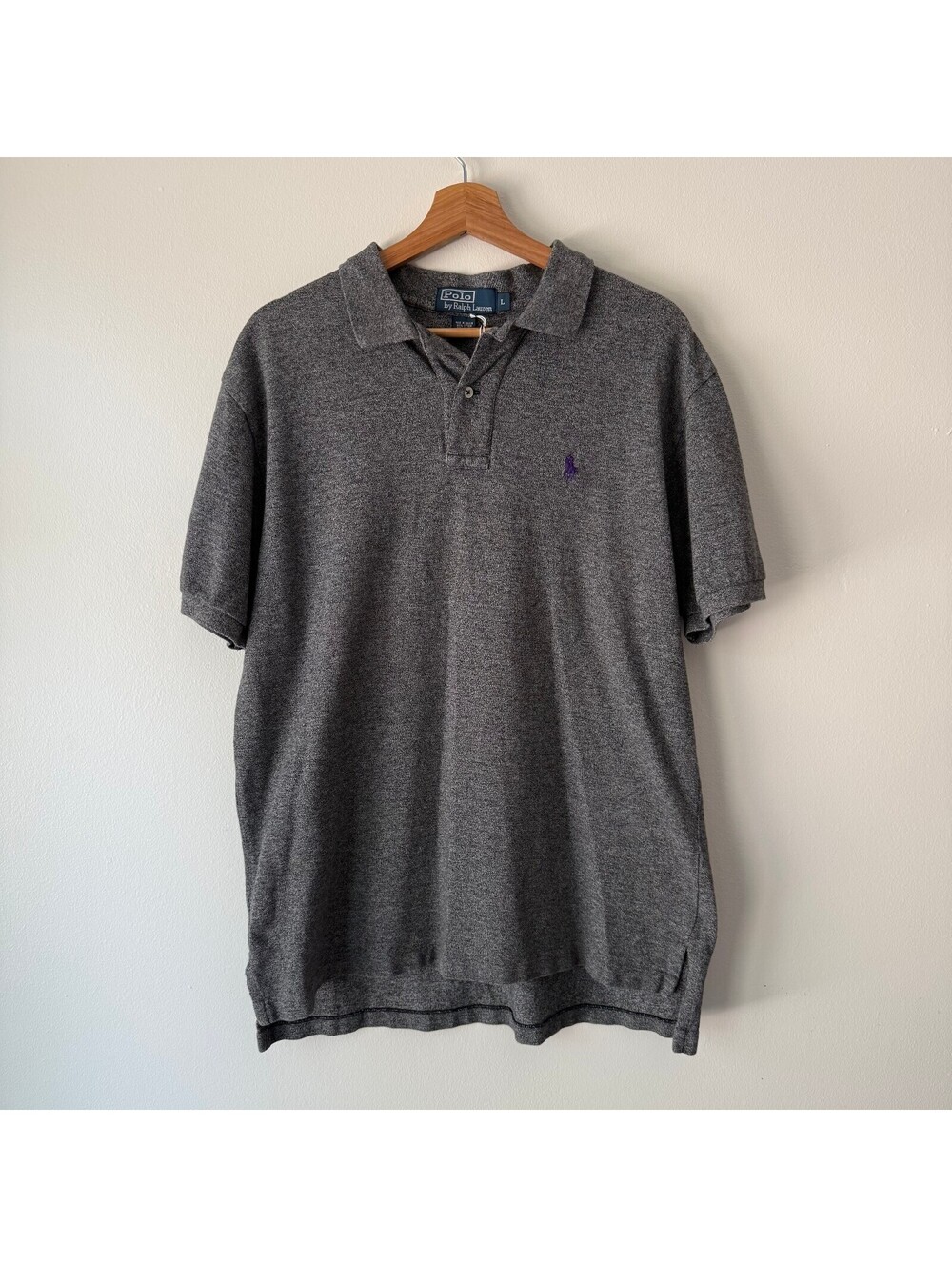 Polo Ralph Lauren Heather Grey Purple Pony Polo Short Sleeve Shirt Size Large